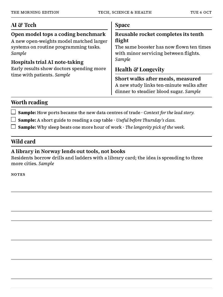 Sample edition, page 3: tech, science and health